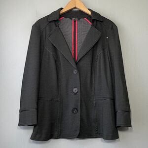 Renuar Size 8 Black Blazer Jacket Polka Dot Ponte Knit 3/4 Sleeve Classic Chic